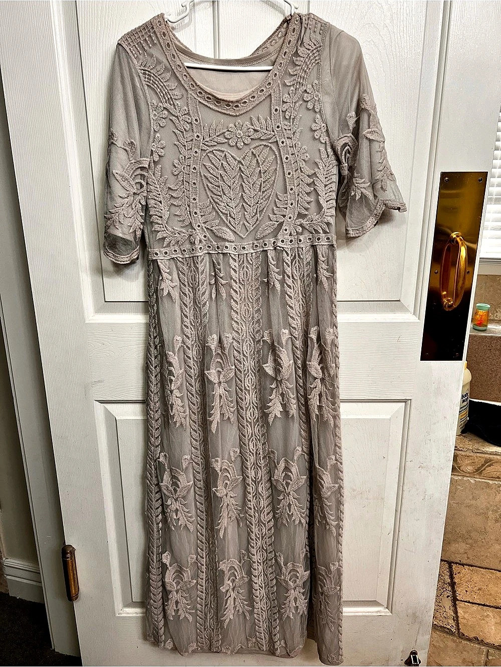 Embroidered Maxi Dress in Gray Size Small/Medium Like New